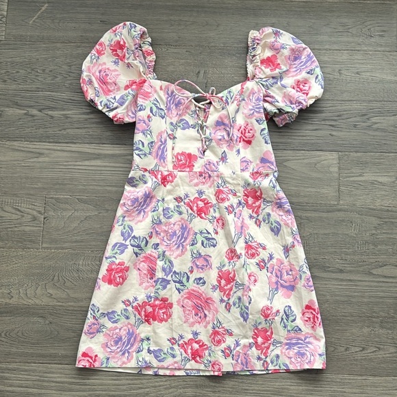 Zara | Light Pink and White Floral Mini Dress With Puff Sleeves Size Small - Picture 2 of 13